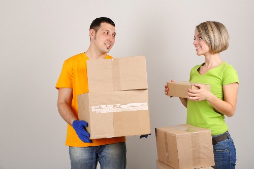 Boxes and household items arranged for delivery to a new home